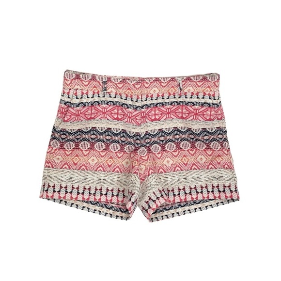 Dalia Woven Boho Tribal Aztec Cotton Shorts Pink White Multicolored Size 2 - Picture 1 of 14